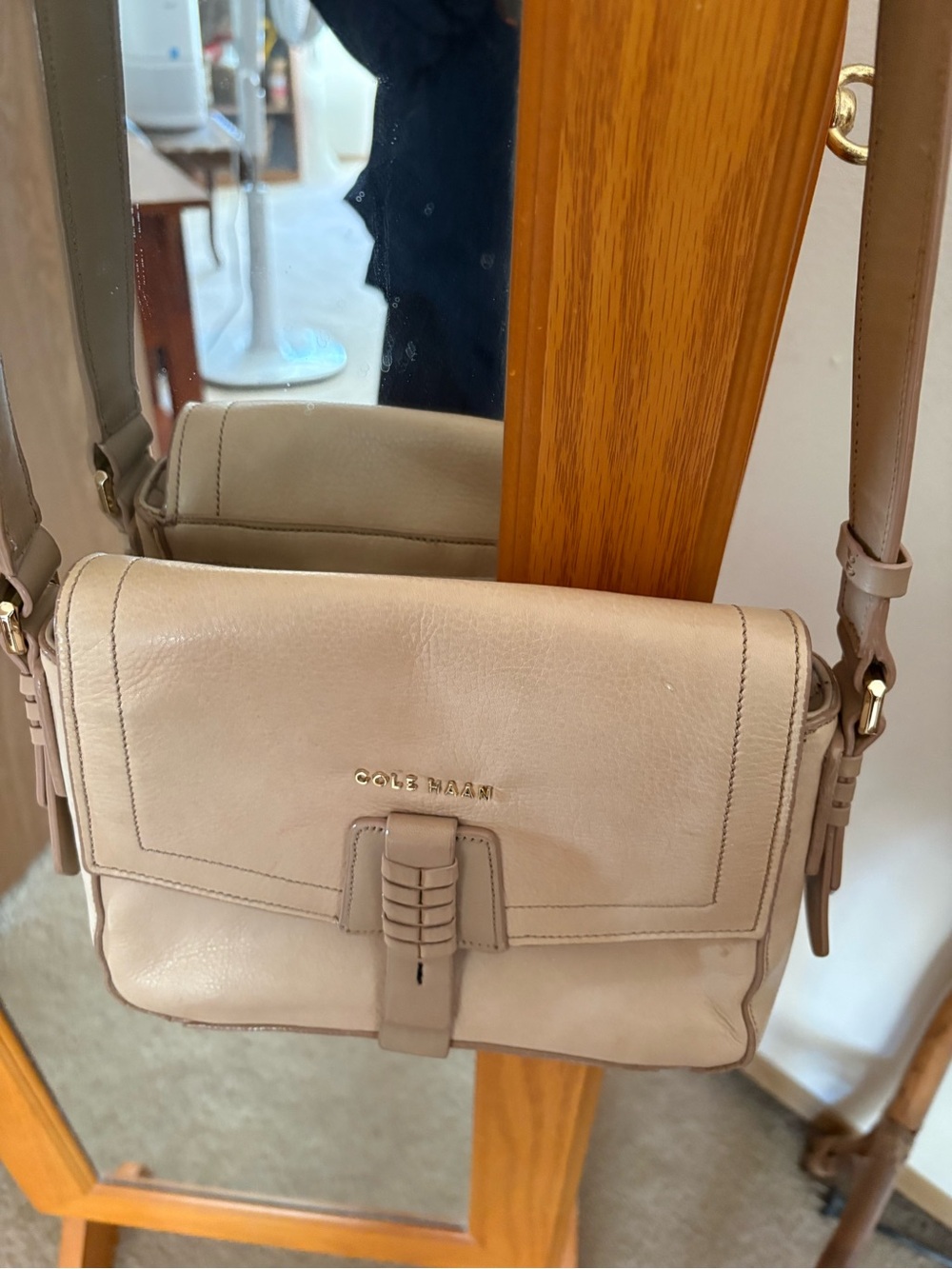 Cole Haan Pebbled Leather Crossbody in Light Beige